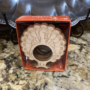 Martha Stewart wood Turkey Napkin Rings Set of 12 brand new boxed set